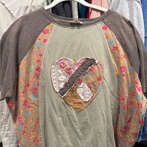 Easel Multicolor Heart Patch Short Sleeve Tee NWT